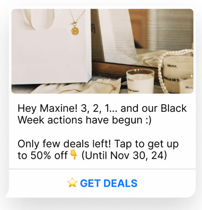 Black Friday WhatsApp offer message example