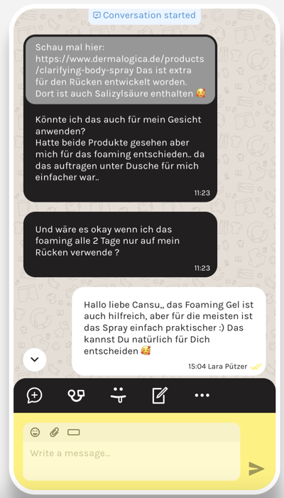 WhatsApp conversation Dermalogica x charles 4