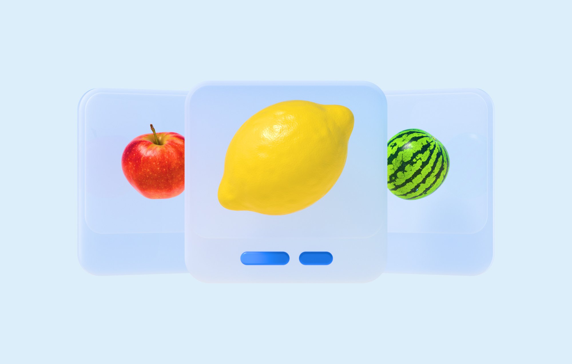WhatsApp carousel article, lemon, apple, melon cards – preview